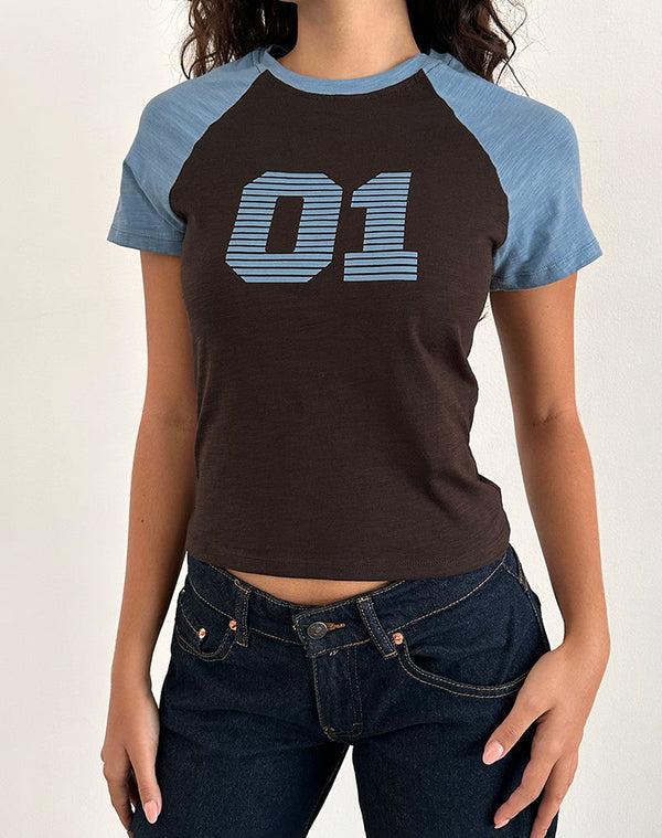 motel rocks Agneta Tee in Chocolate Brown and Ash Blue Combination
