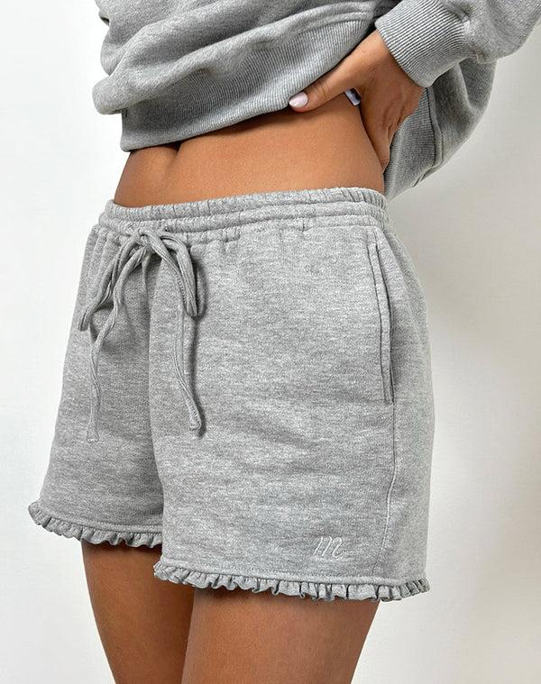 Motel Rocks Agusta Frill Shorts In Grey Marl With M Emblem