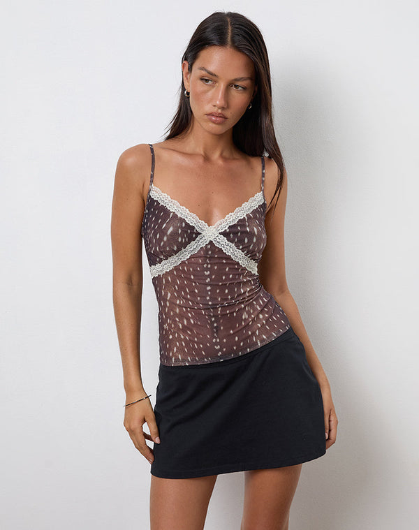 Motel Rocks Alcesta Cami Top In Mesh Deer Print Brown