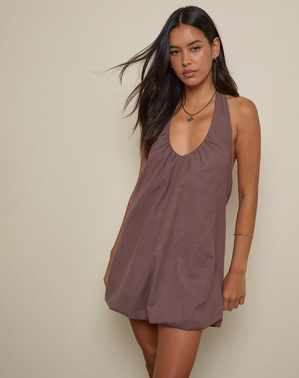 motel rocks Alcinder Linen Mini Dress in Deep Taupe