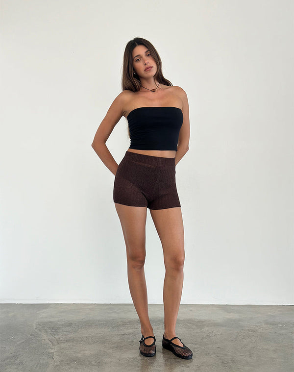 Motel Rocks Alina Micro Short In Wide Rib Knit Brown