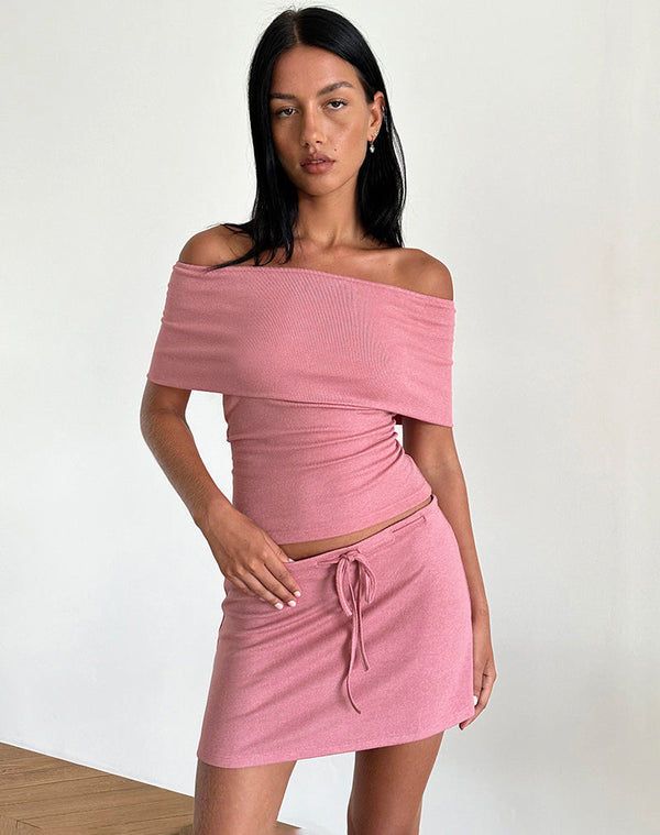 motel rocks Allea Mini Skirt in Dusky Pink Sheer Knit