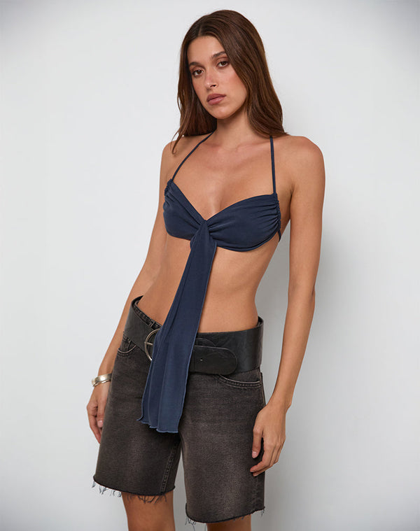 Motel Rocks Alohi Tie Bralette In Cupro Ocean Storm