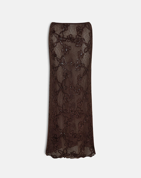 Motel Rocks Alphia Sequin Sheer Knit Skirt In Dark Brown