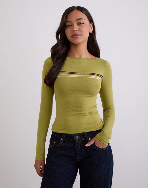 Motel Rocks Amabon Long Sleeve Top In Cress Green Stripe