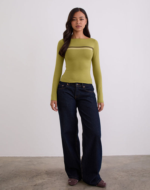 Motel Rocks Amabon Long Sleeve Top In Cress Green Stripe