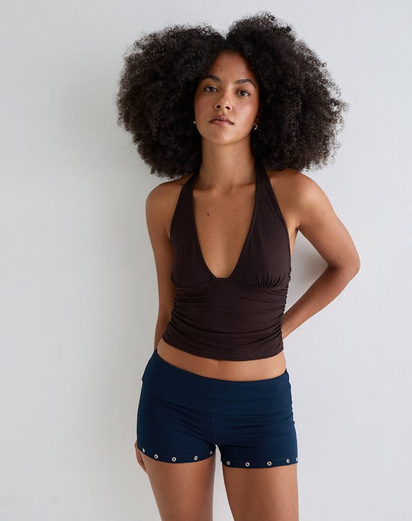 Motel Rocks Amane Foldover Short In Rayon Jersey Navy