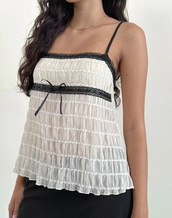 Motel Rocks Ancika Cami Top In Textured Chiffon Ivory