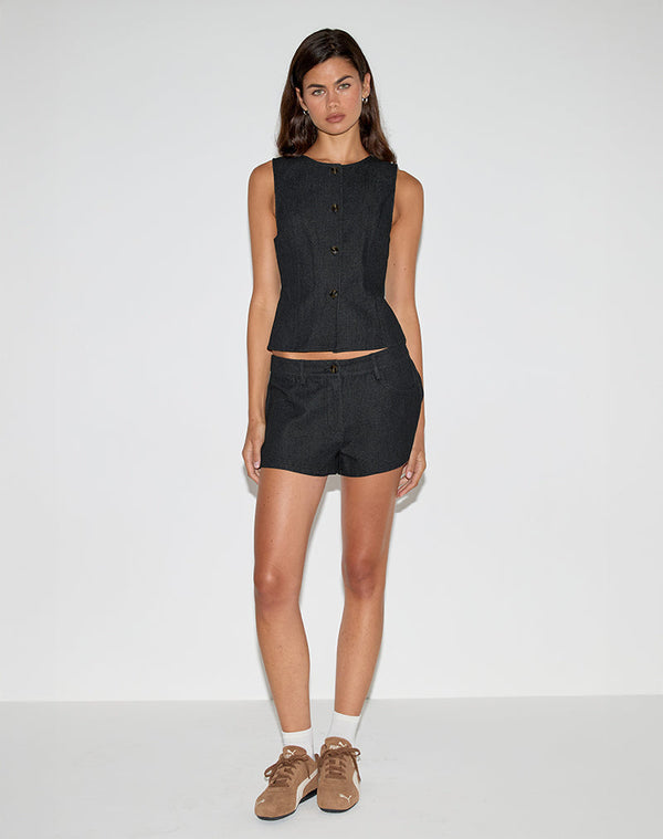 Motel Rocks Anila Button Through Vest In Denim Indigo