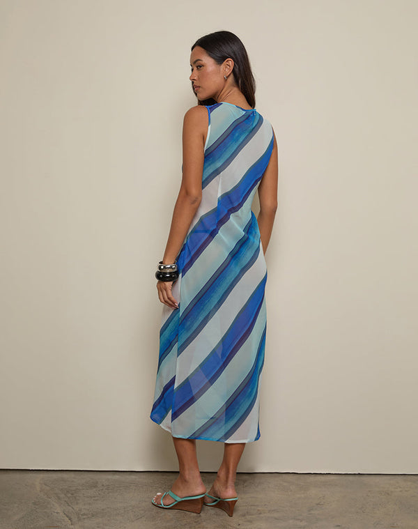 Motel Rocks Anira Dress In Chiffon Painted Stripe Blue