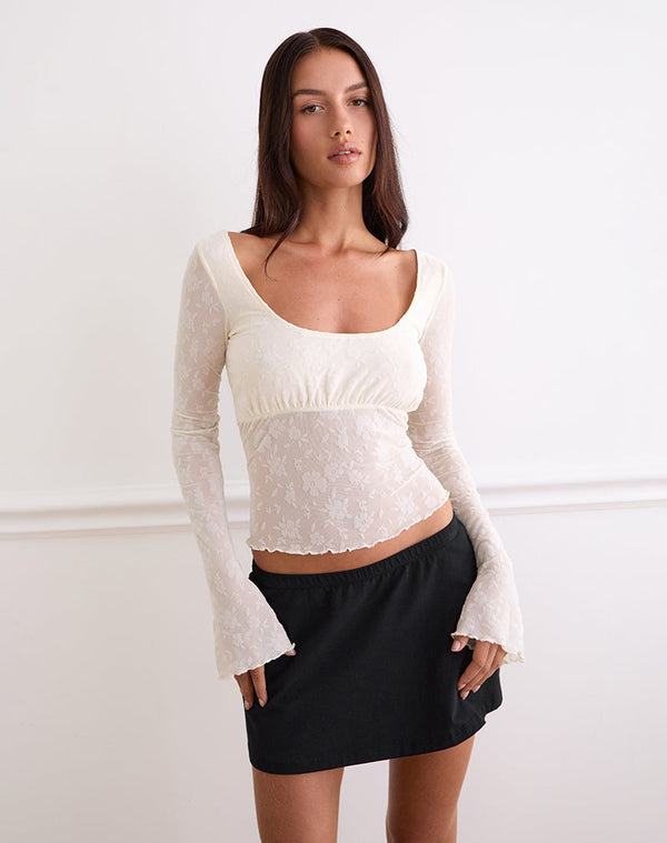motel rocks Aqsa Long Sleeve Top in Floral Flock Cream