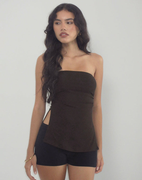 Motel Rocks Aravie Ruched Bandeau Top In Chocolate Brown