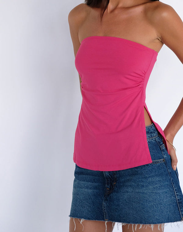 Motel Rocks Aravie Ruched Bandeau Top In Fandango Pink