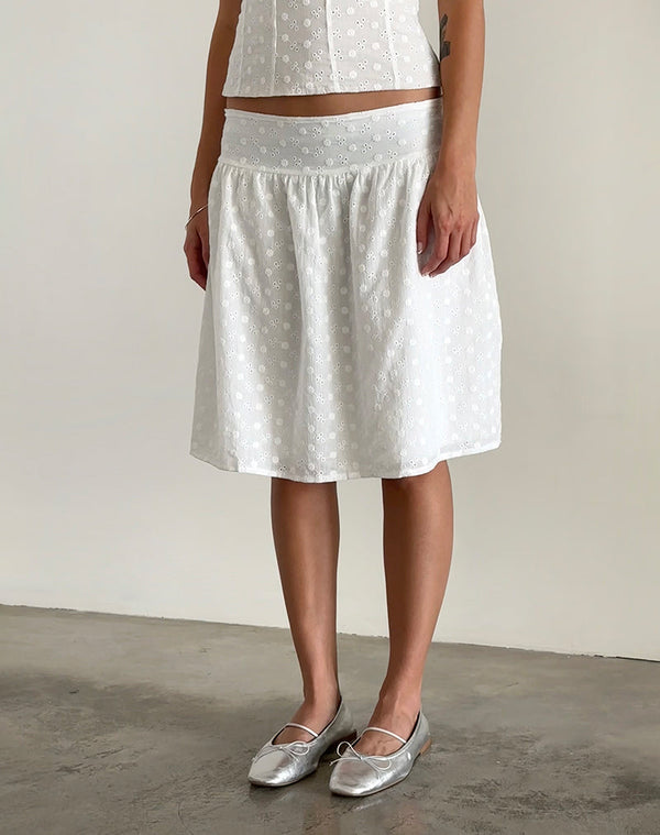 Motel Rocks Aristia Midi Skirt In Woven Broderie White