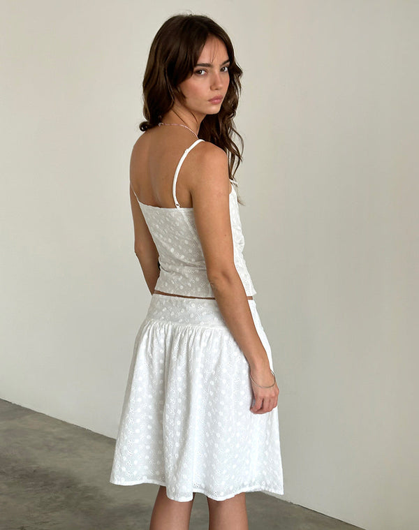 Motel Rocks Aristia Midi Skirt In Woven Broderie White