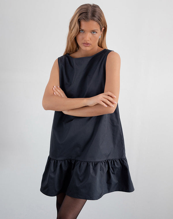 motel rocks Arkana Babydoll Mini Dress in Black Taffeta