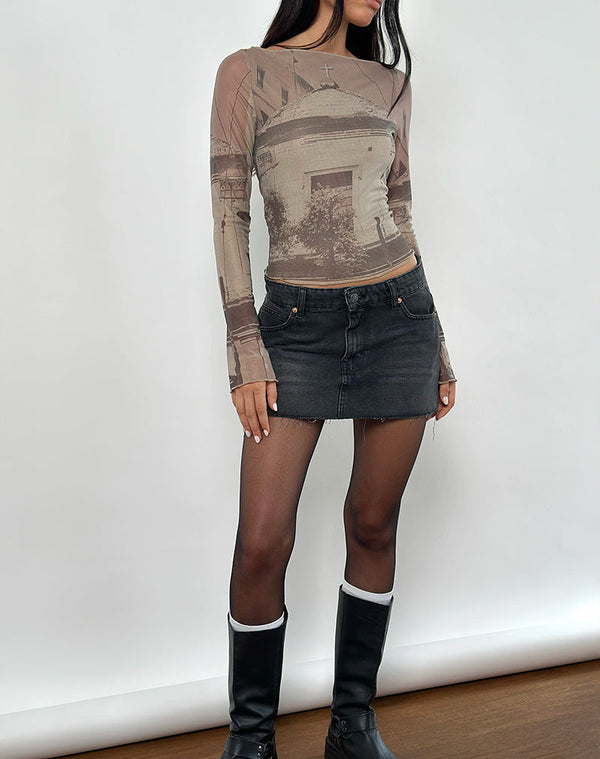 Motel Rocks Armali Long Sleeve Top In Abstract Historical Green