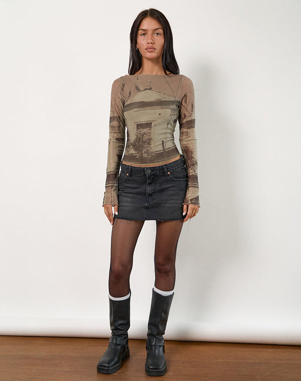 Motel Rocks Armali Long Sleeve Top In Abstract Historical Green