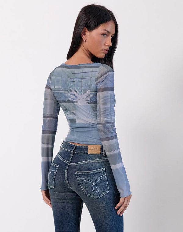 Motel Rocks Armali Long Sleeve Top In Parlour Print Blue