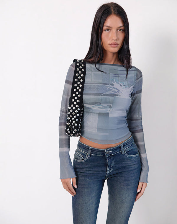 motel rocks Armali Long Sleeve Top in Parlour Print Blue