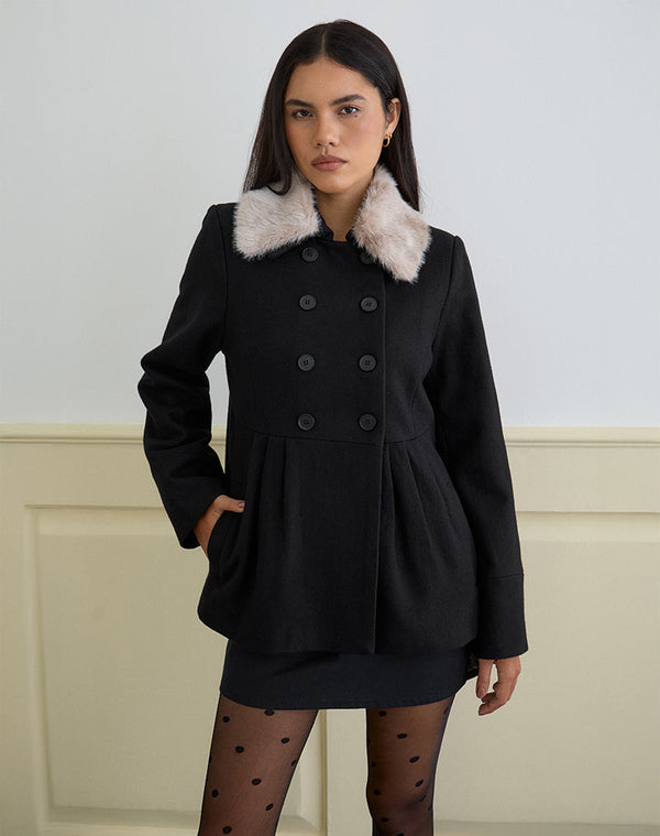 Motel Rocks Arsil Double Breasted Coat In Black Wool