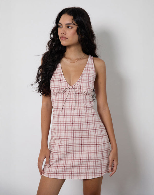 motel rocks Asatari Mini Dress in Basic Tartan Pink