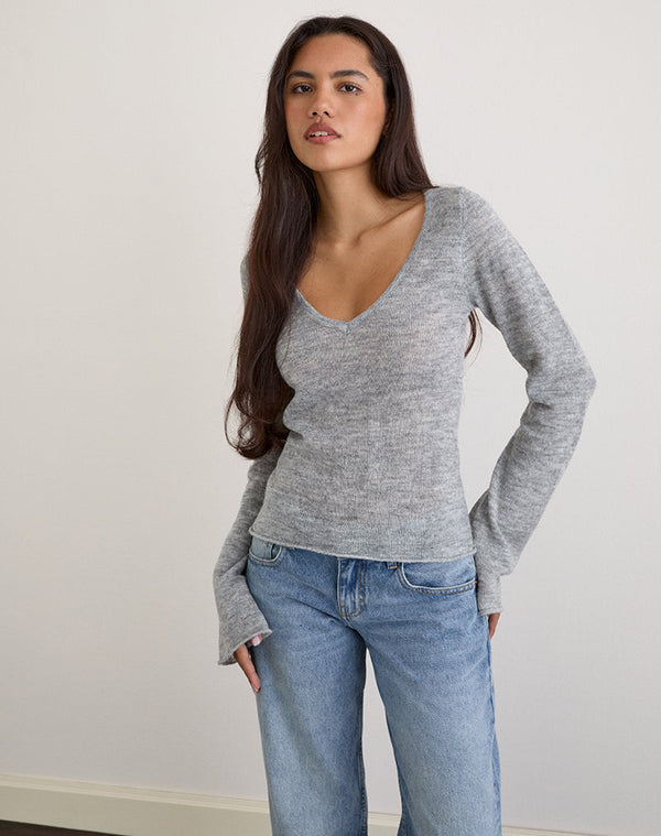 Motel Rocks Ashla Long Sleeve Top In Sheer Knit Grey