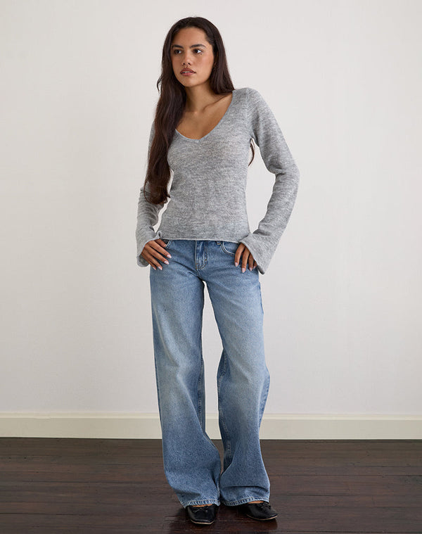 motel rocks Ashla Long Sleeve Top in Sheer Knit Grey