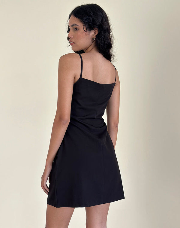 Motel Rocks Asinel Mini Dress In Black With Ivory Bow