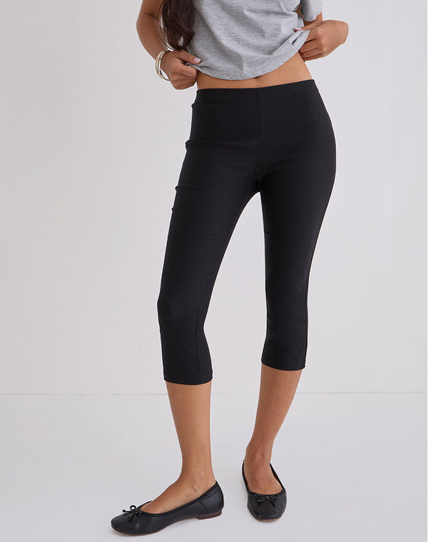 Motel Rocks Asla Cropped Capri Trouser In Stretch Tailoring Black