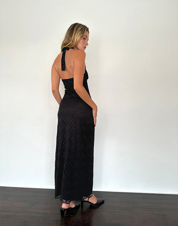 Motel Rocks Atma Halterneck Maxi Dress In Canina Lace Black