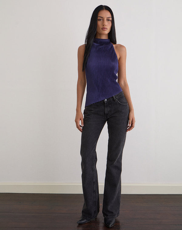 Motel Rocks Atsila High Neck Sleeveless Top In Plisse Navy