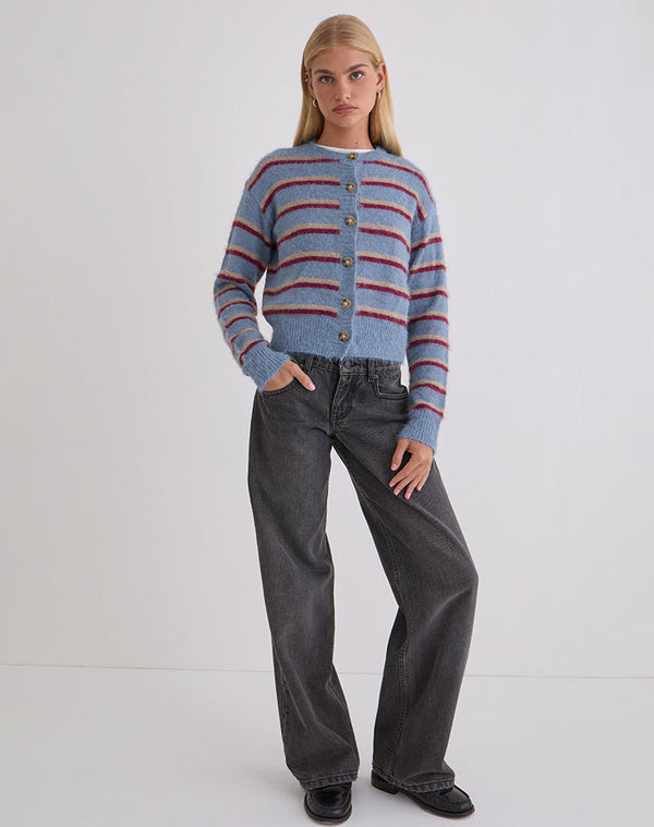 Motel Rocks Audrina Cardigan In Blue And Red Stripe