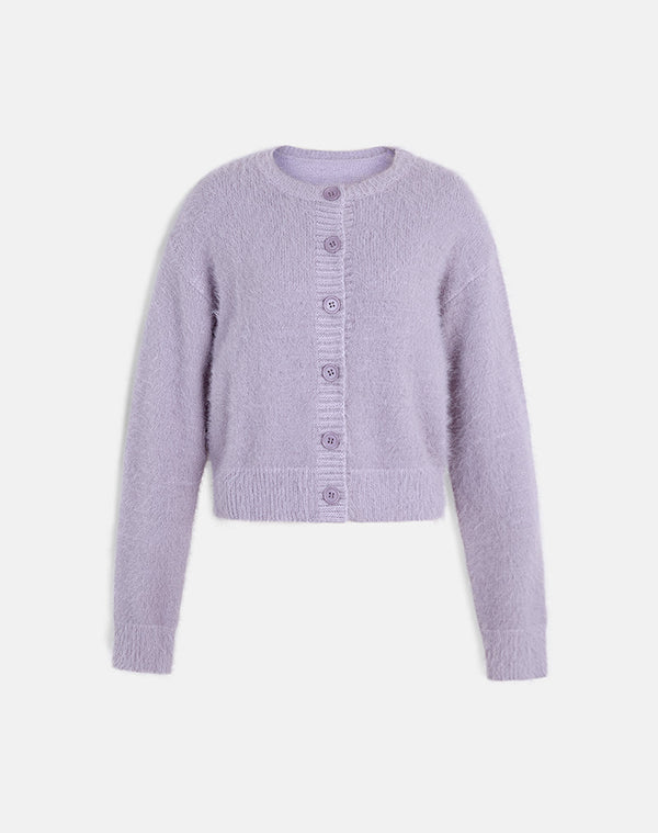 Motel Rocks Audrina Cardigan In Fluffy Knit Dusty Lilac