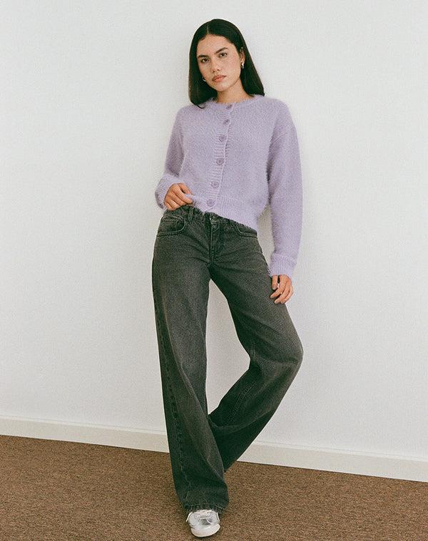 Motel Rocks Audrina Cardigan In Fluffy Knit Dusty Lilac
