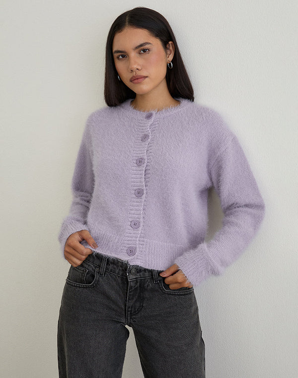 motel rocks Audrina Cardigan in Fluffy Knit Dusty Lilac