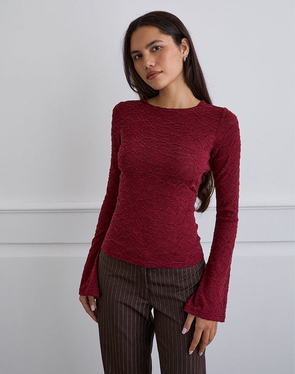 motel rocks Aven Asymmetric Top in Textured Knit Red