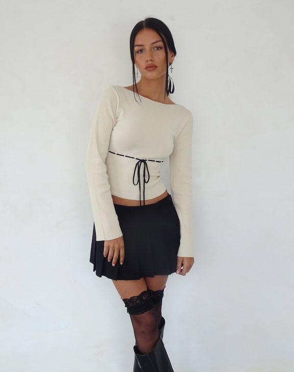 motel rocks Awdella Knitted Long Sleeve Top in Beige