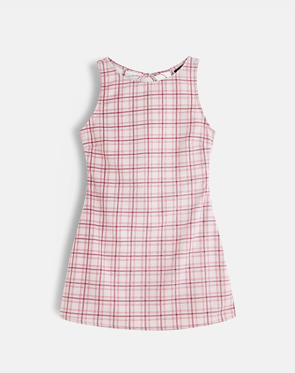 Motel Rocks Ayana Backless Mini Dress In Basic Tartan Pink