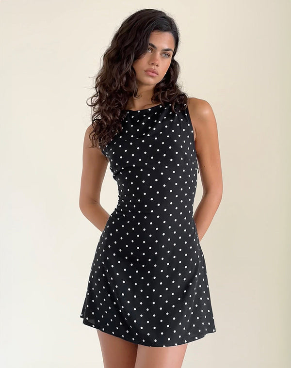 motel rocks Ayana Backless Mini Dress in Polka Black