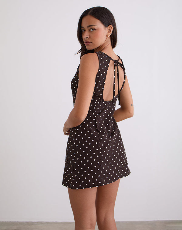 Motel Rocks Ayana Open Back Mini Dress In Medium Polka Brown