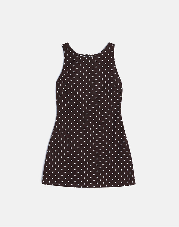 Motel Rocks Ayana Open Back Mini Dress In Medium Polka Brown