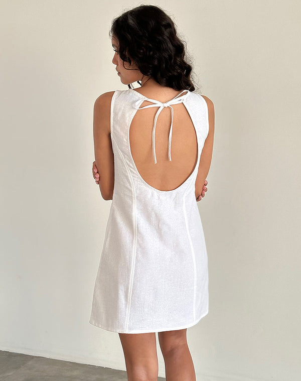 Motel Rocks Ayana Open Back Mini Dress In Off White Linen