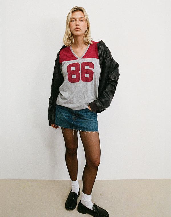 Motel Rocks Balap Oversized Top In Grey Marl And Adrenaline Red With '86' Emb