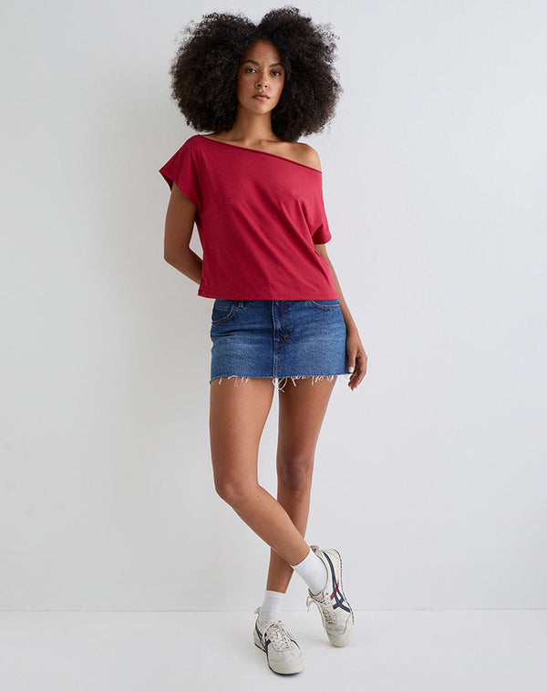 motel rocks Balia Asymmetric Short Sleeve Basic Top in Adrenaline Red