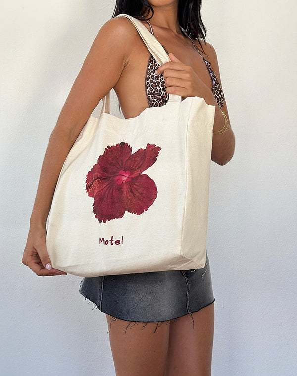 Motel Rocks Barbara Tote Bag In Ivory With Hibiscus Print