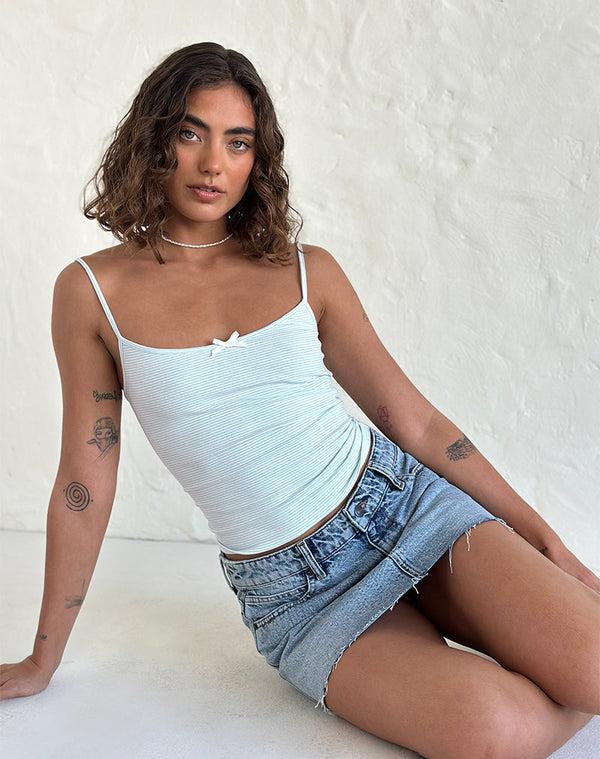 Motel Rocks Barlyn Cami Top In Blue And White Stripe