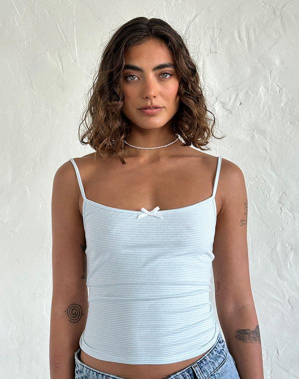 motel rocks Barlyn Cami Top in Blue and White Stripe
