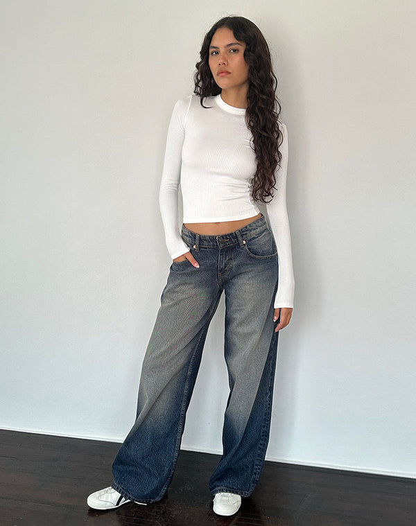 Motel Rocks Beech Ribbed Long Sleeve Top In Off White