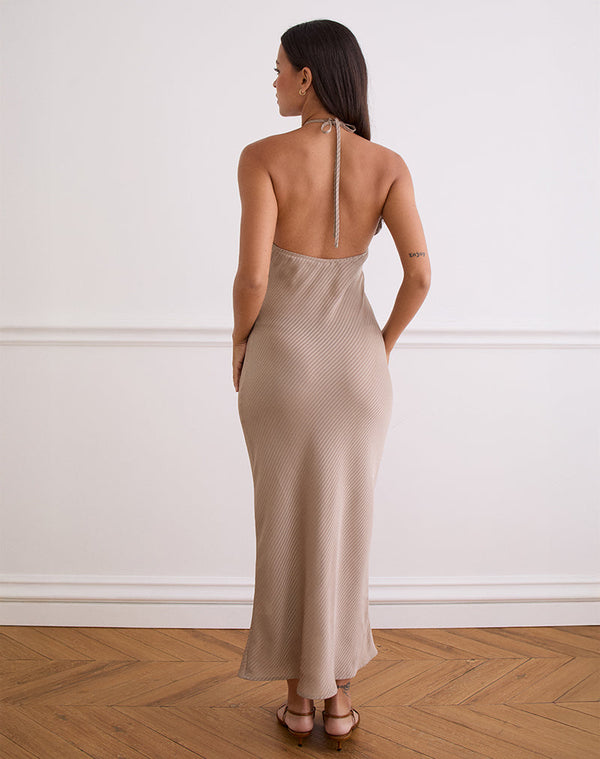 Motel Rocks Belara Maxi Dress In Satin Stripe Taupe